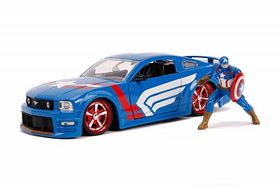 Marvel Hollywood Rides Diecast Model 1/24 2006 Ford Mustang GT with Captain America Figure --- DAMAGED PACKAGING