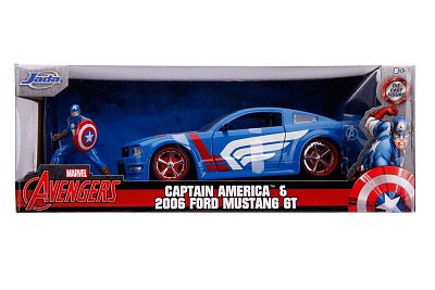 Marvel Hollywood Rides Diecast Model 1/24 2006 Ford Mustang GT with Captain America Figure --- DAMAGED PACKAGING
